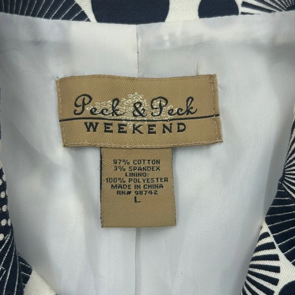Peck & Peck Weekend Jacket Womens Large Geometric Print Black White Mod‎ Retro